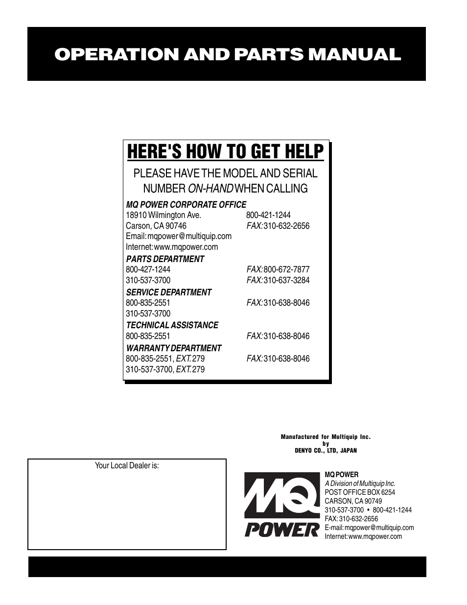 Here's how to get help, On-hand, Please have the model and serial number | When calling | Multiquip Whisperwatt Series 50 HZ Generator DCA-220SSVU User Manual | Page 86 / 86