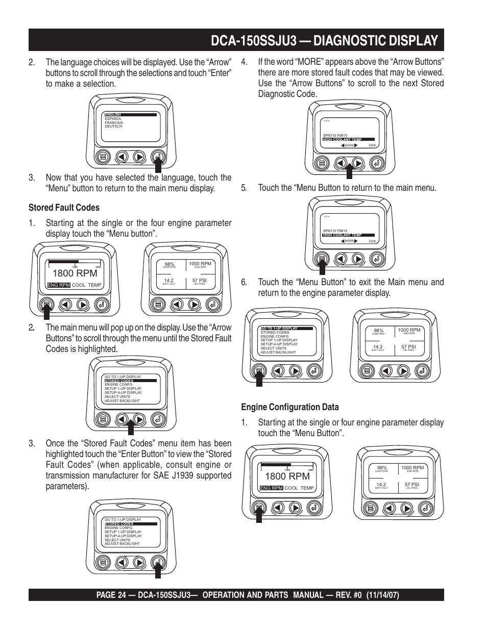 Dca-150ssju3 — diagnostic display, 1800 rpm | Multiquip MQ Power Whisperwatt 60 Hz Generator DCA-150SSJU3 User Manual | Page 24 / 104