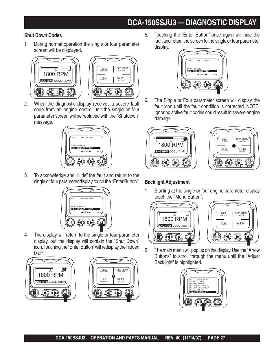 Dca-150ssju3 — diagnostic display, 1800 rpm | Multiquip MQ Power Whisperwatt 60 Hz Generator DCA-150SSJU3 User Manual | Page 27 / 104