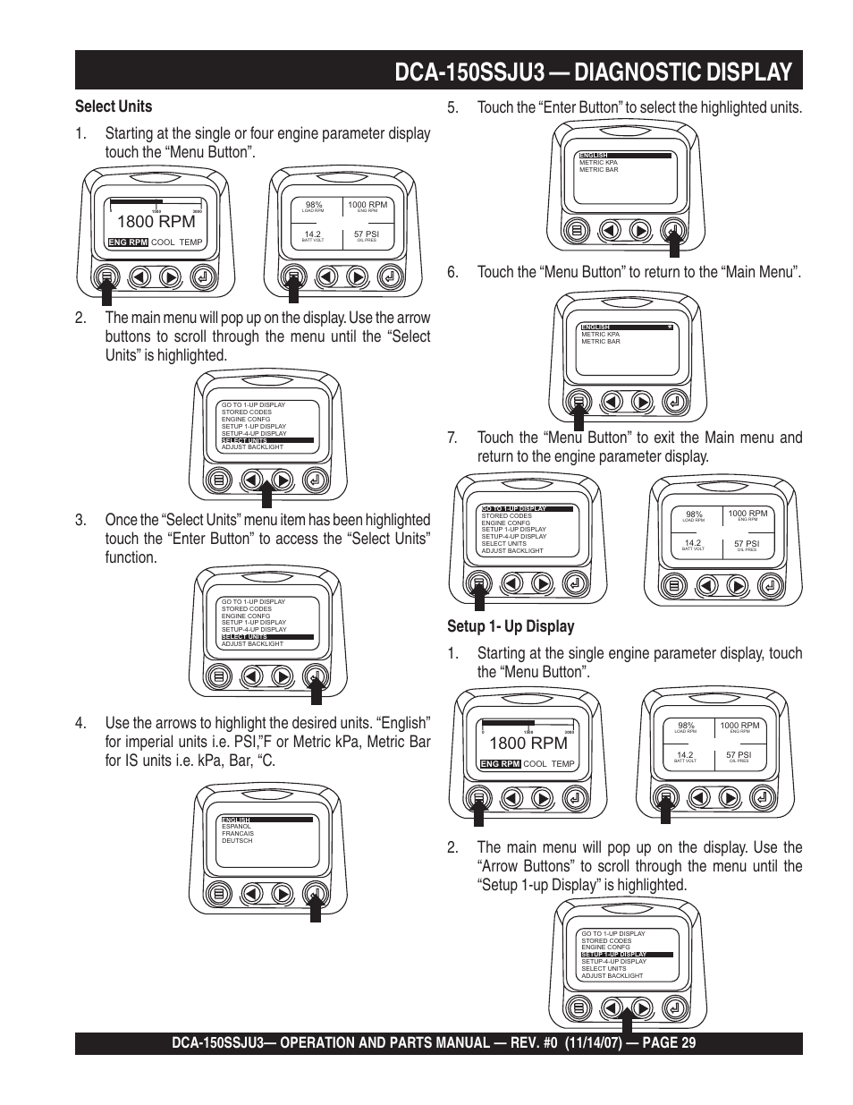 Dca-150ssju3 — diagnostic display, 1800 rpm | Multiquip MQ Power Whisperwatt 60 Hz Generator DCA-150SSJU3 User Manual | Page 29 / 104