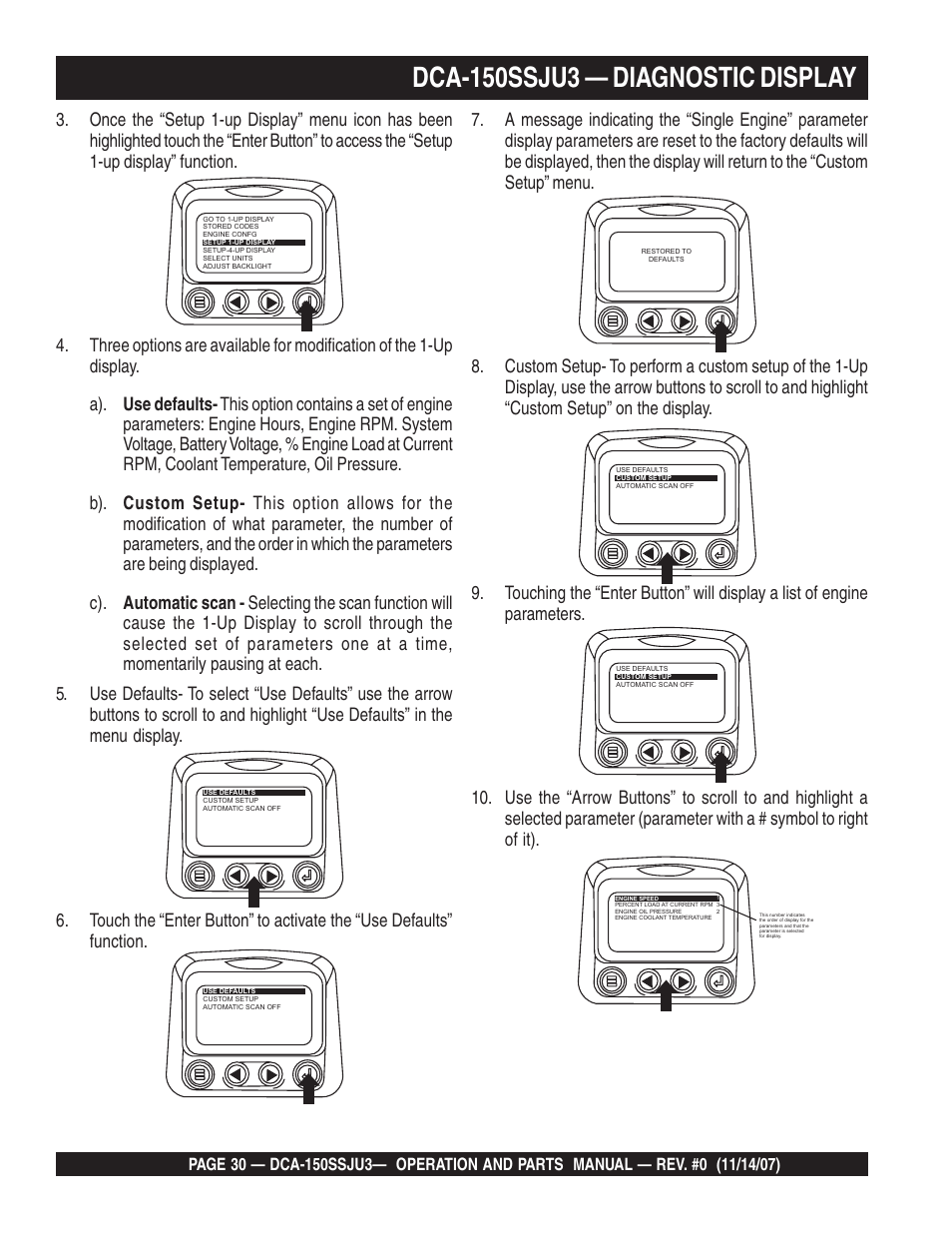 Dca-150ssju3 — diagnostic display | Multiquip MQ Power Whisperwatt 60 Hz Generator DCA-150SSJU3 User Manual | Page 30 / 104