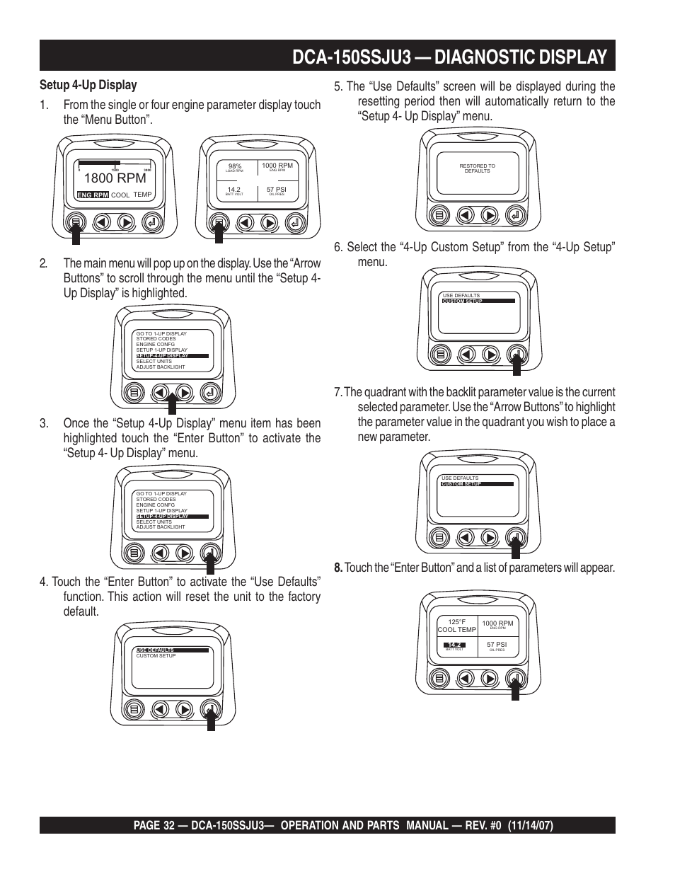 Dca-150ssju3 — diagnostic display, 1800 rpm | Multiquip MQ Power Whisperwatt 60 Hz Generator DCA-150SSJU3 User Manual | Page 32 / 104