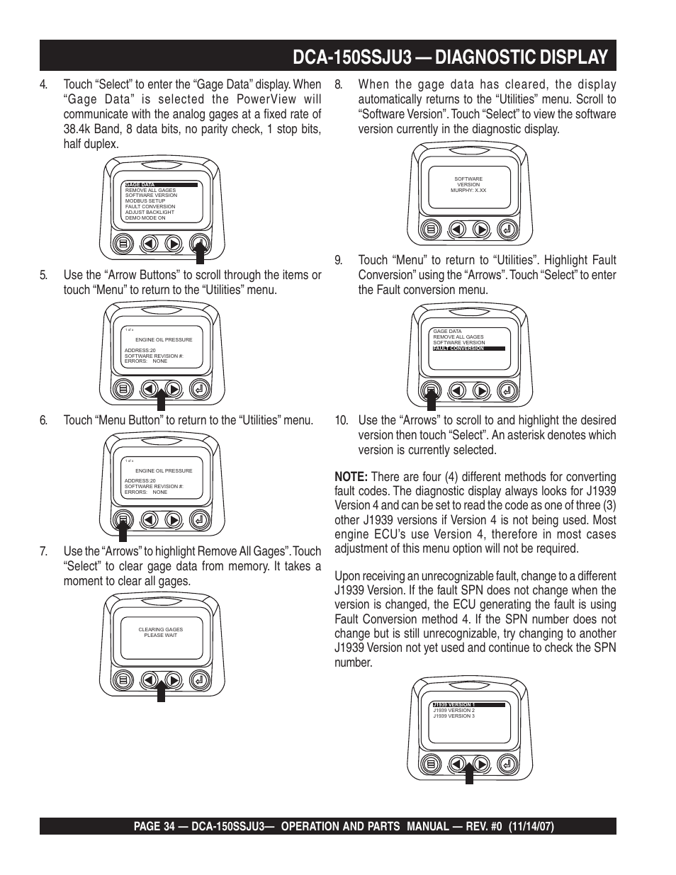 Dca-150ssju3 — diagnostic display | Multiquip MQ Power Whisperwatt 60 Hz Generator DCA-150SSJU3 User Manual | Page 34 / 104