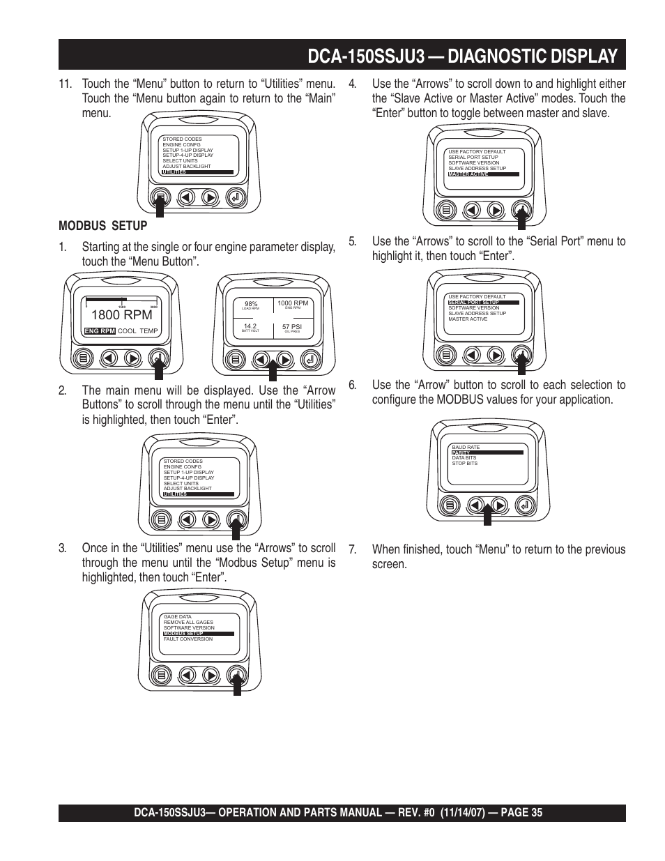 Dca-150ssju3 — diagnostic display, 1800 rpm | Multiquip MQ Power Whisperwatt 60 Hz Generator DCA-150SSJU3 User Manual | Page 35 / 104