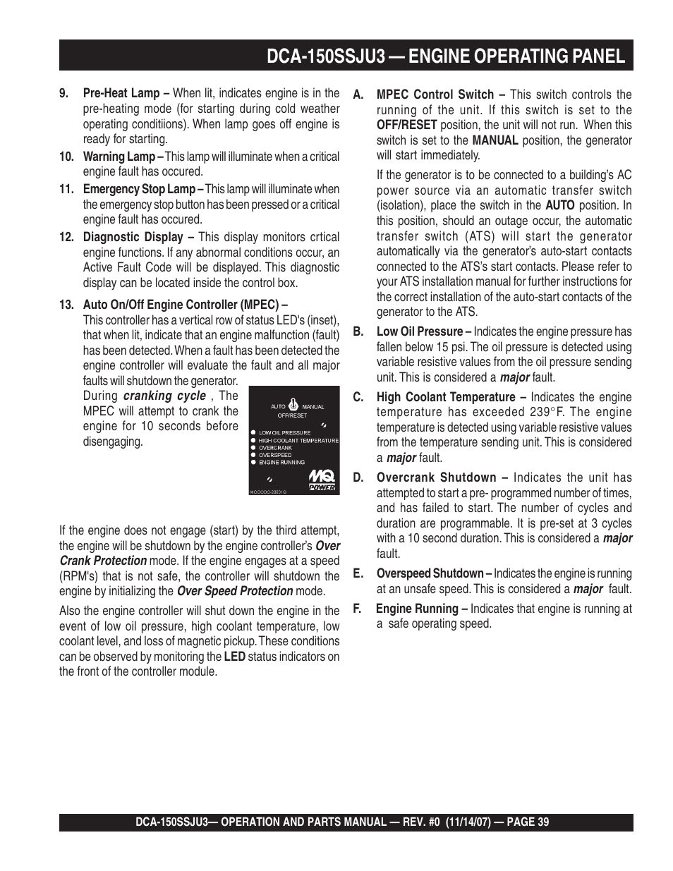 Multiquip MQ Power Whisperwatt 60 Hz Generator DCA-150SSJU3 User Manual | Page 39 / 104