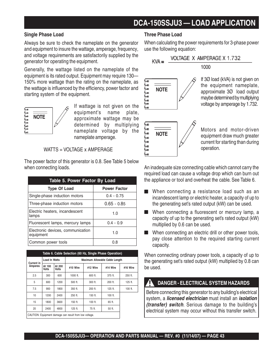 Multiquip MQ Power Whisperwatt 60 Hz Generator DCA-150SSJU3 User Manual | Page 43 / 104