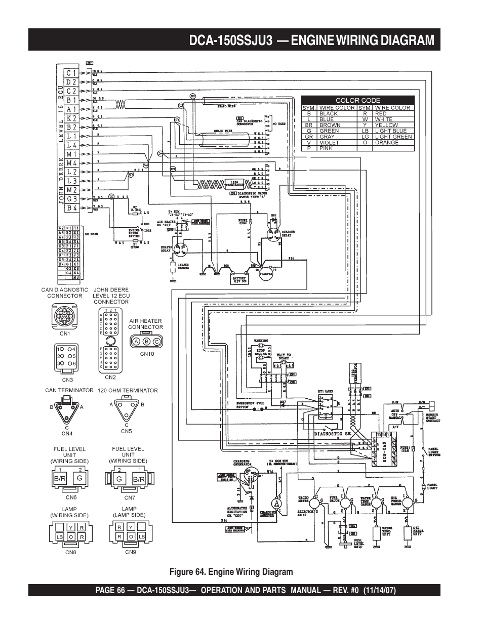 Dca-150ssju3 — engine wiring diagram | Multiquip MQ Power Whisperwatt 60 Hz Generator DCA-150SSJU3 User Manual | Page 66 / 104