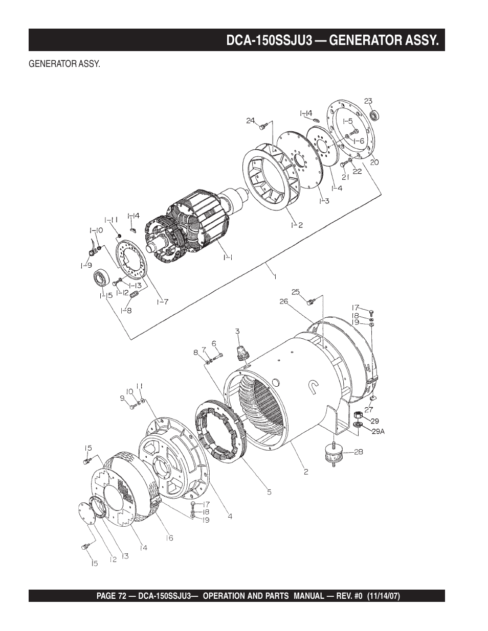 Dca-150ssju3 — generator assy | Multiquip MQ Power Whisperwatt 60 Hz Generator DCA-150SSJU3 User Manual | Page 72 / 104