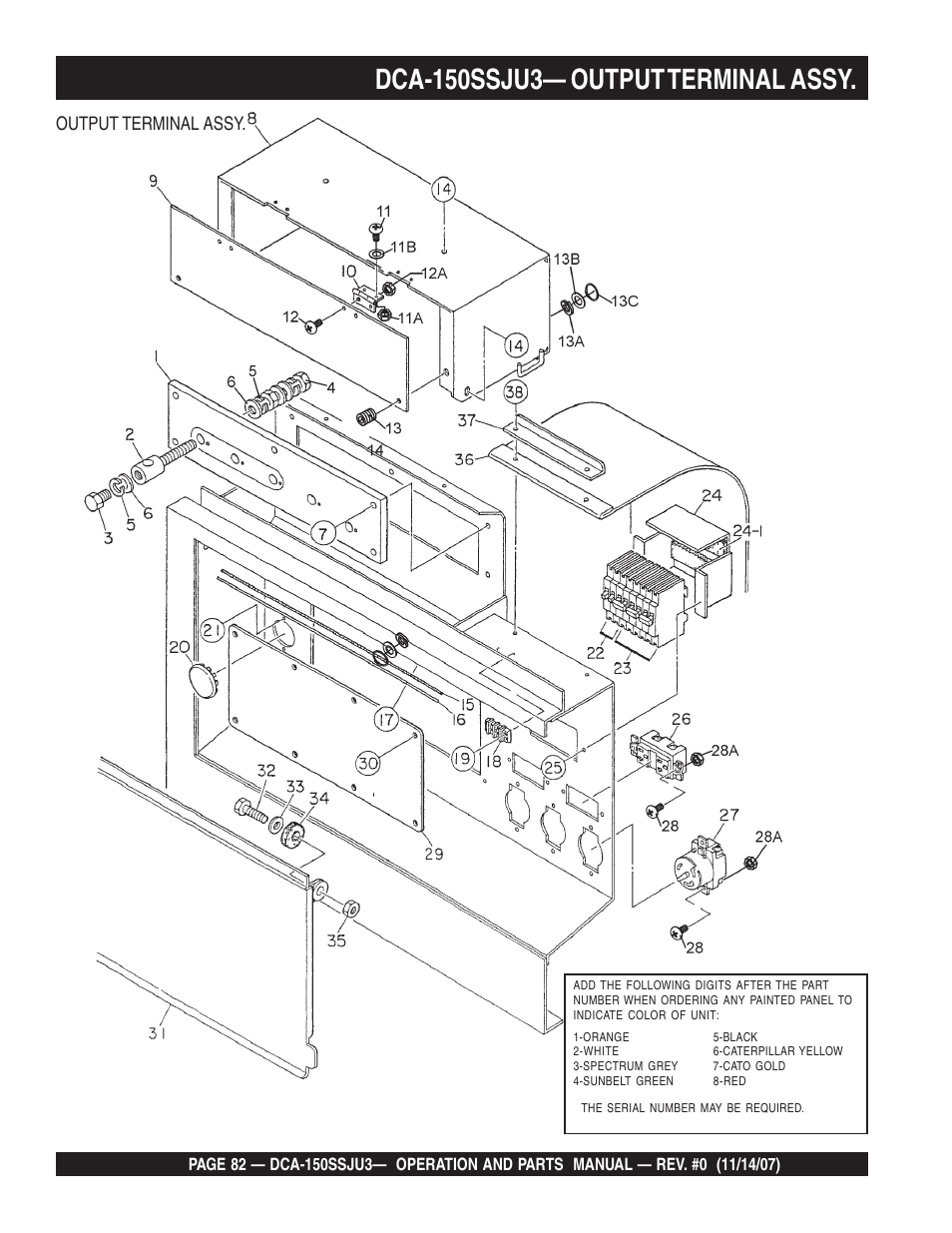 Dca-150ssju3— output terminal assy, Output terminal assy | Multiquip MQ Power Whisperwatt 60 Hz Generator DCA-150SSJU3 User Manual | Page 82 / 104