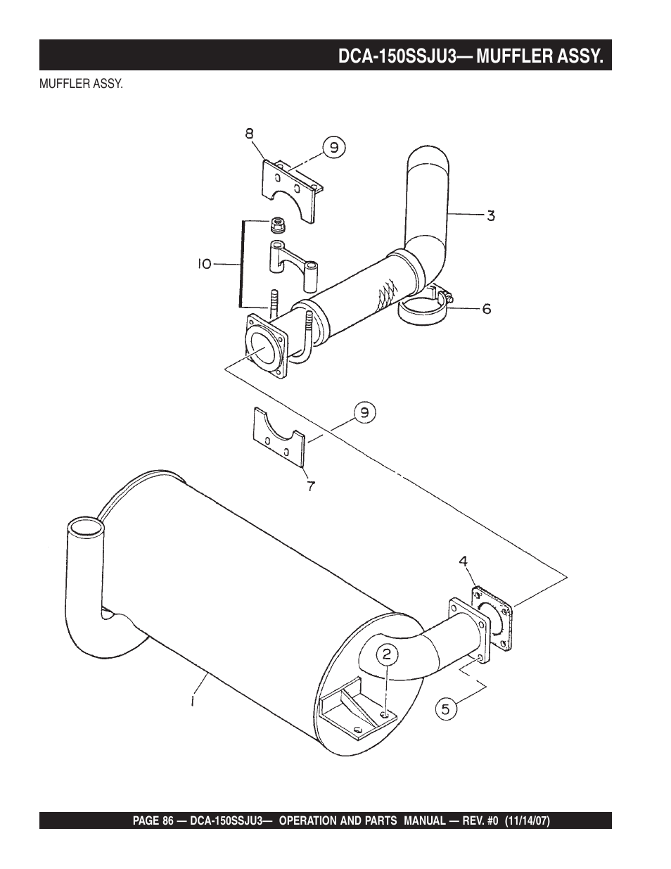 Dca-150ssju3— muffler assy | Multiquip MQ Power Whisperwatt 60 Hz Generator DCA-150SSJU3 User Manual | Page 86 / 104