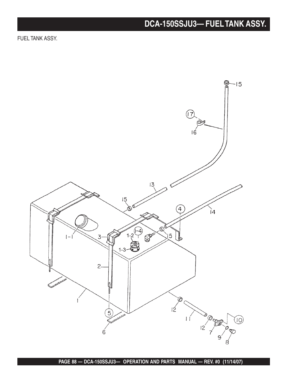 Dca-150ssju3— fuel tank assy | Multiquip MQ Power Whisperwatt 60 Hz Generator DCA-150SSJU3 User Manual | Page 88 / 104
