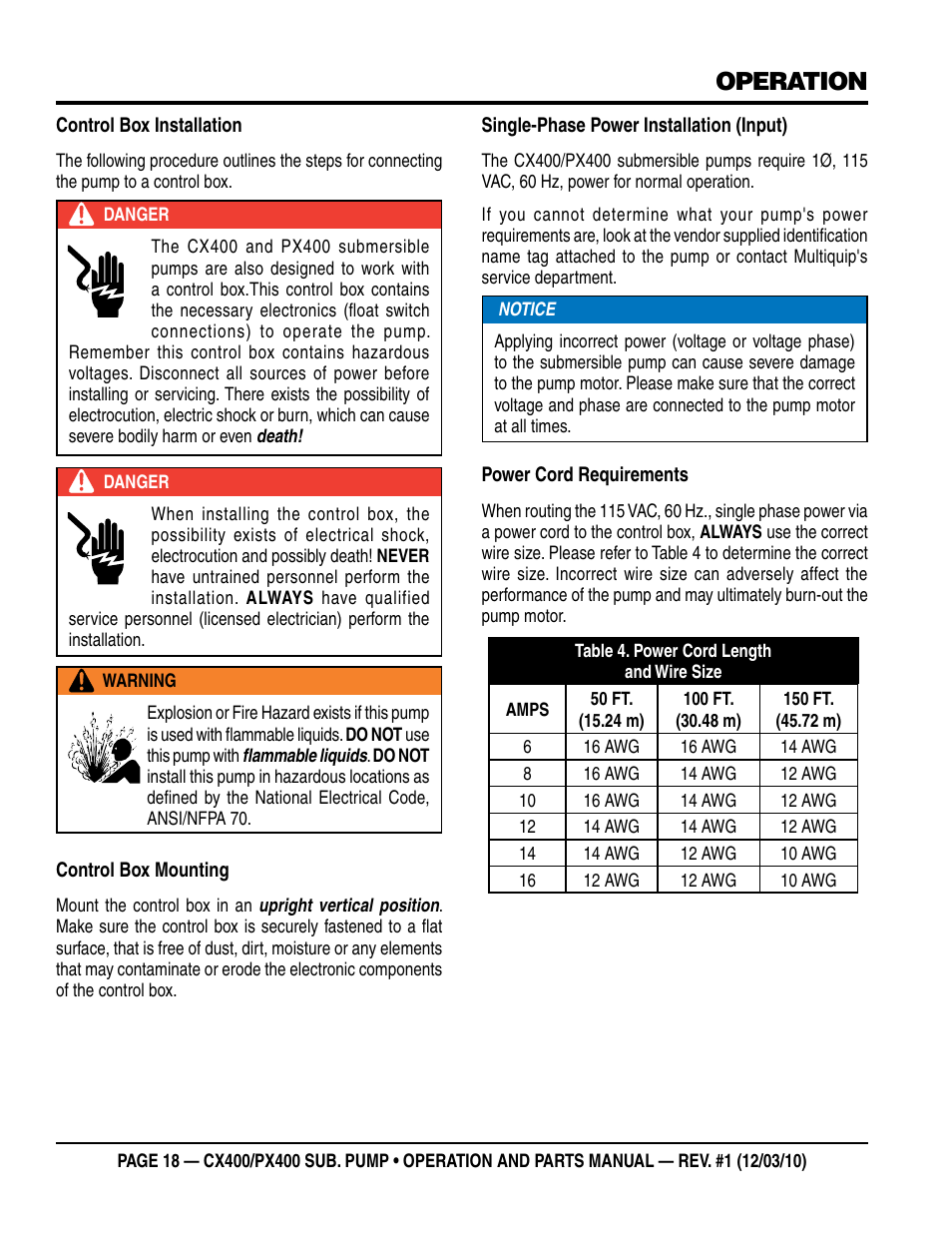 Operation | Multiquip submersible pumps px400 User Manual | Page 18 / 34