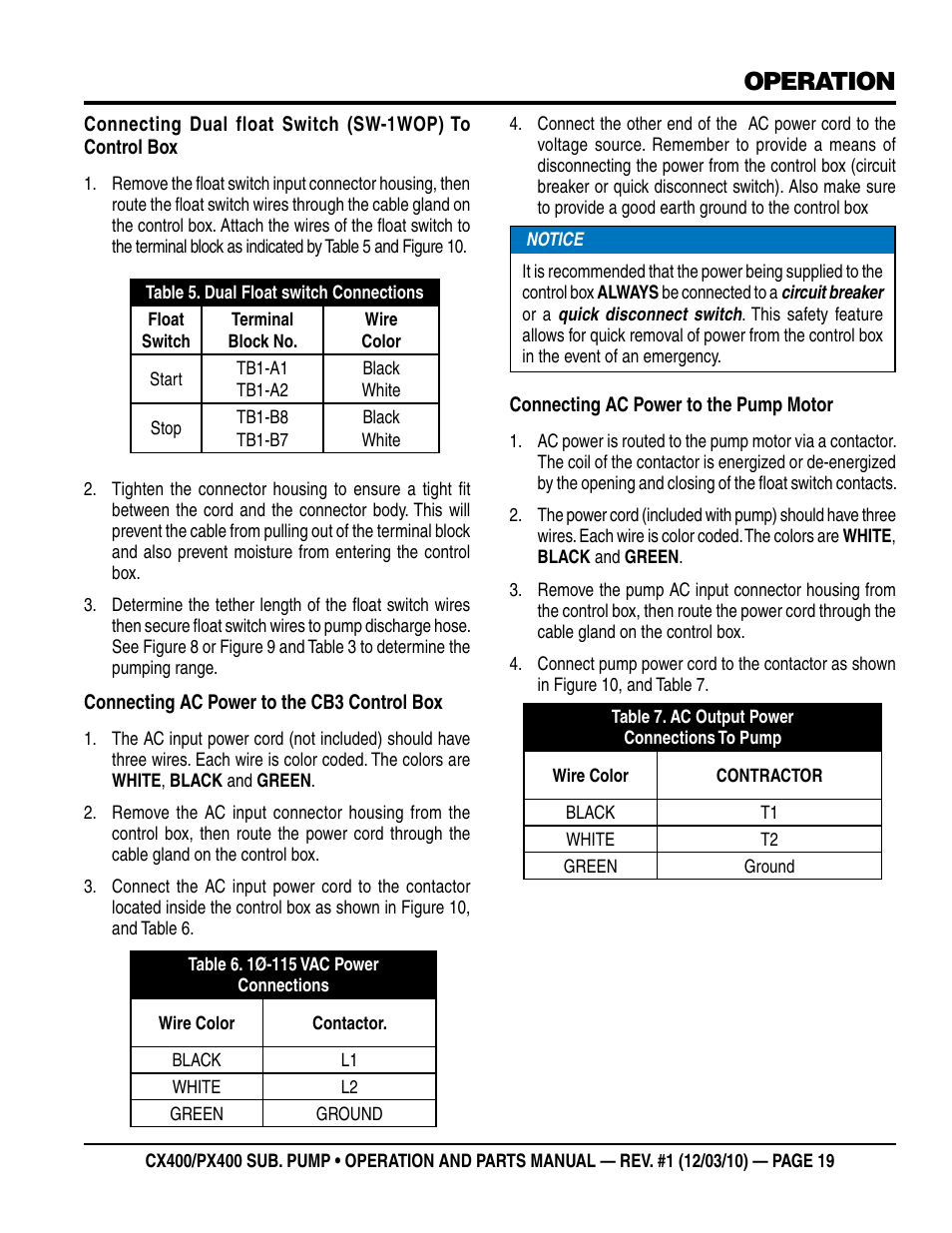 Operation | Multiquip submersible pumps px400 User Manual | Page 19 / 34