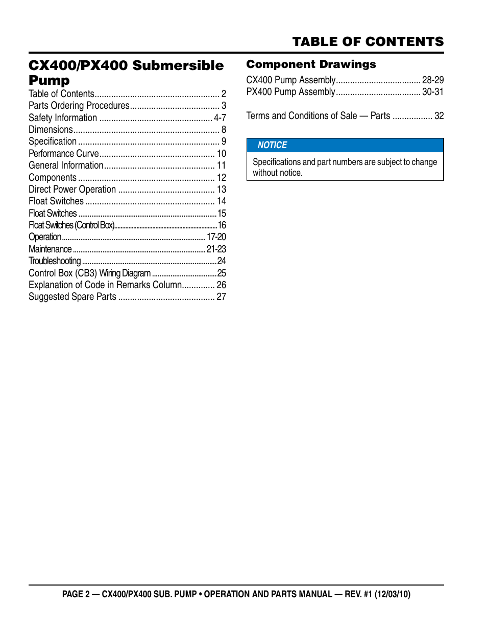 Multiquip submersible pumps px400 User Manual | Page 2 / 34