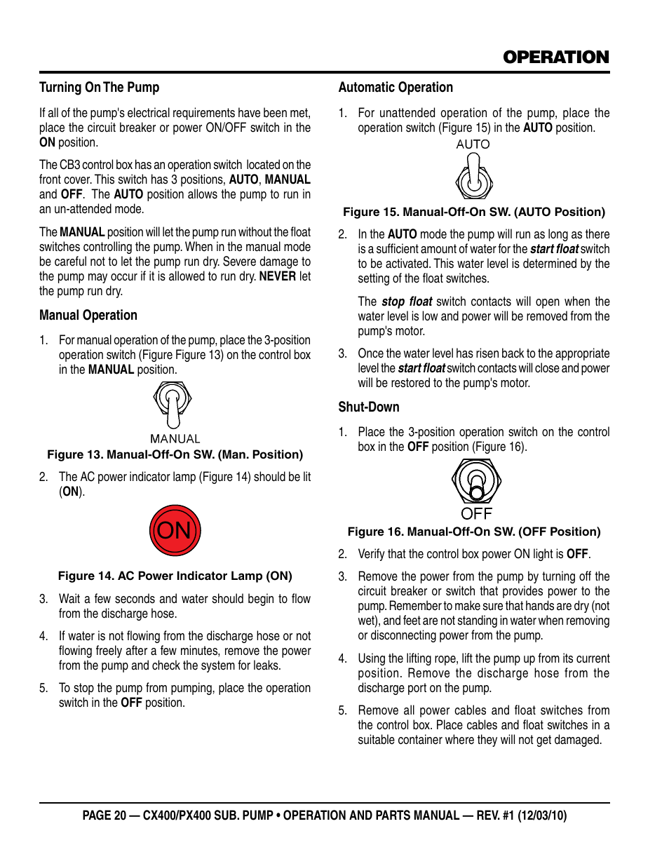 Operation | Multiquip submersible pumps px400 User Manual | Page 20 / 34