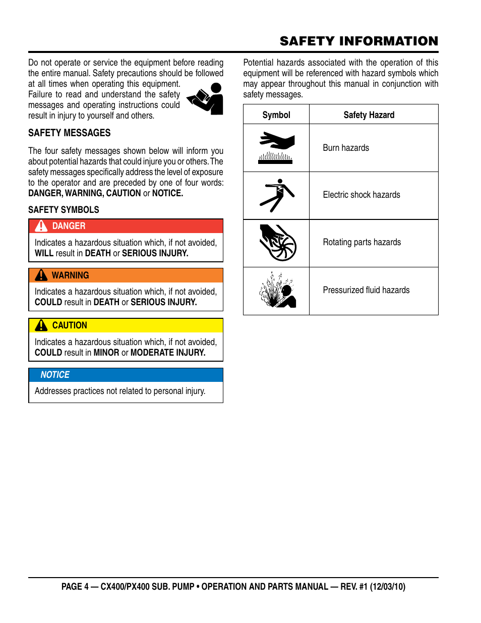 Safety information | Multiquip submersible pumps px400 User Manual | Page 4 / 34