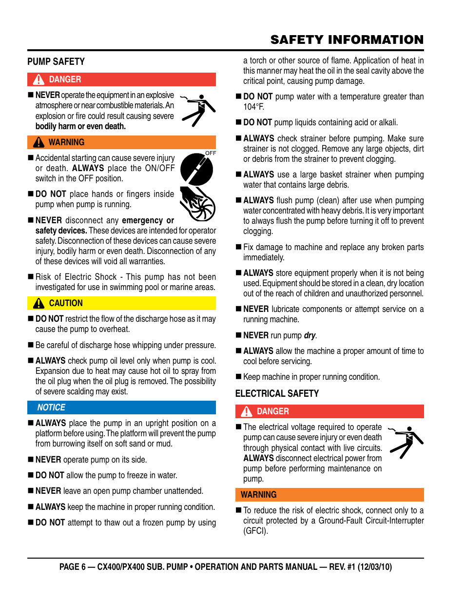 Safety information | Multiquip submersible pumps px400 User Manual | Page 6 / 34