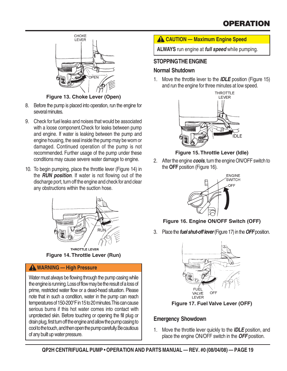 Operation | Multiquip CENTRIFUGAL PUMP QP2H User Manual | Page 19 / 68