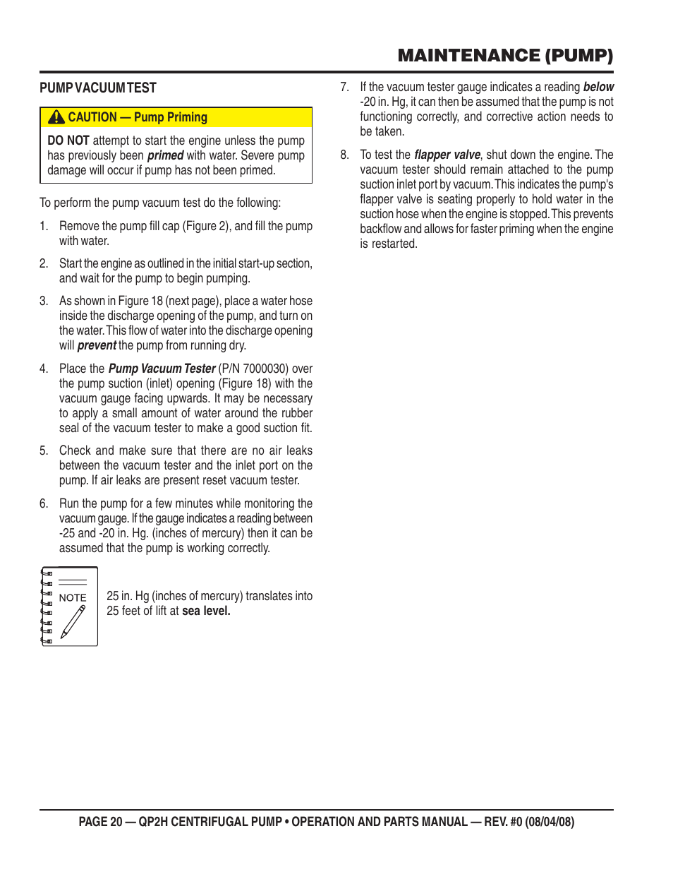 Maintenance (pump) | Multiquip CENTRIFUGAL PUMP QP2H User Manual | Page 20 / 68