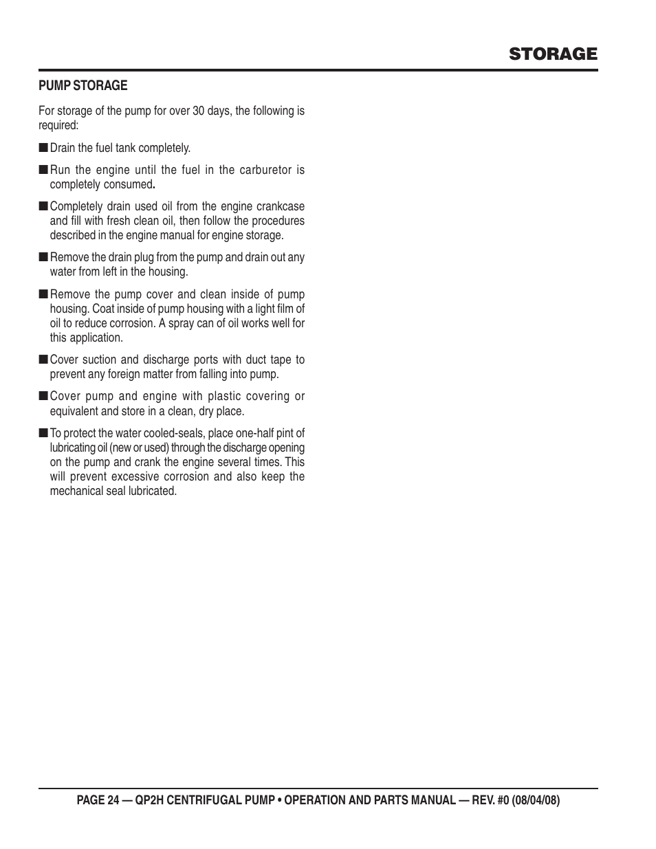 Storage | Multiquip CENTRIFUGAL PUMP QP2H User Manual | Page 24 / 68