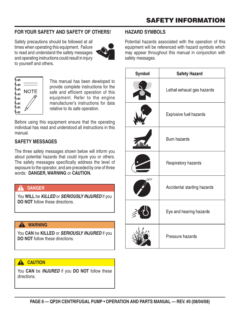 Safety information | Multiquip CENTRIFUGAL PUMP QP2H User Manual | Page 6 / 68