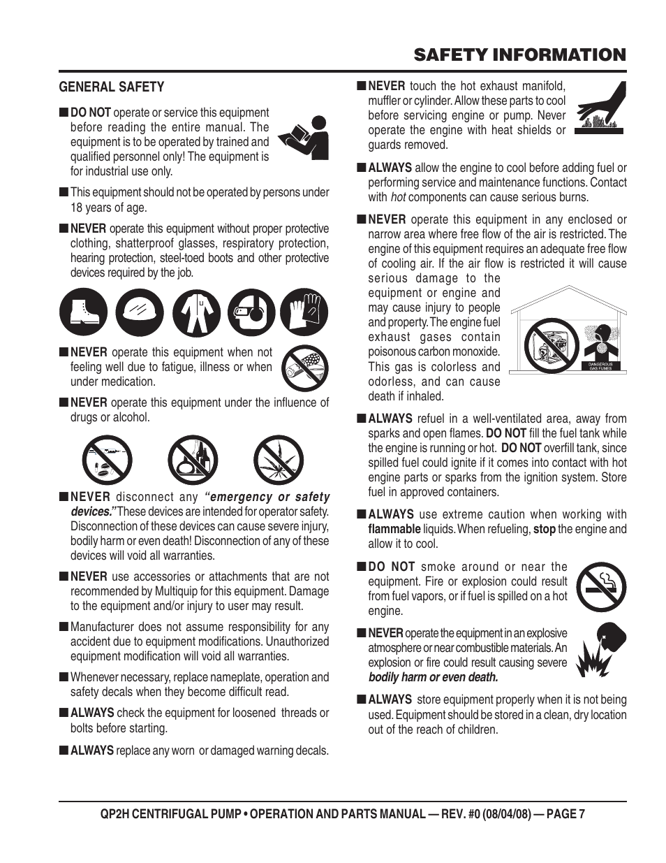 Safety information | Multiquip CENTRIFUGAL PUMP QP2H User Manual | Page 7 / 68
