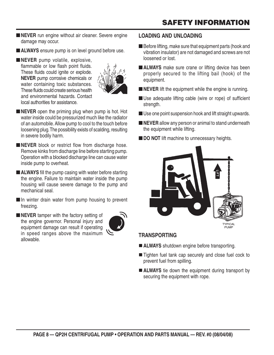 Safety information | Multiquip CENTRIFUGAL PUMP QP2H User Manual | Page 8 / 68