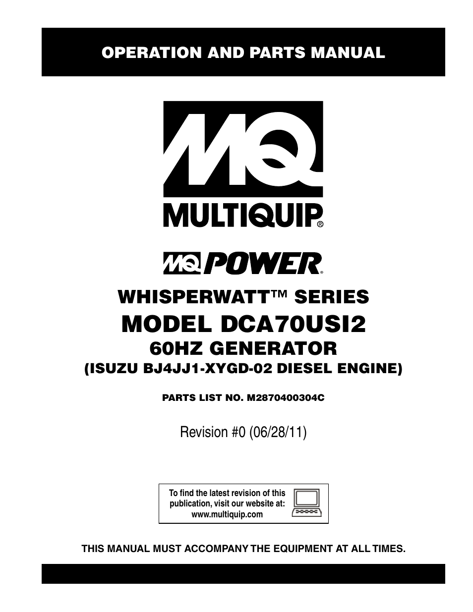 Multiquip Power Whisperwatt Series 60HZ Generator DCA70USI2 User Manual | 84 pages
