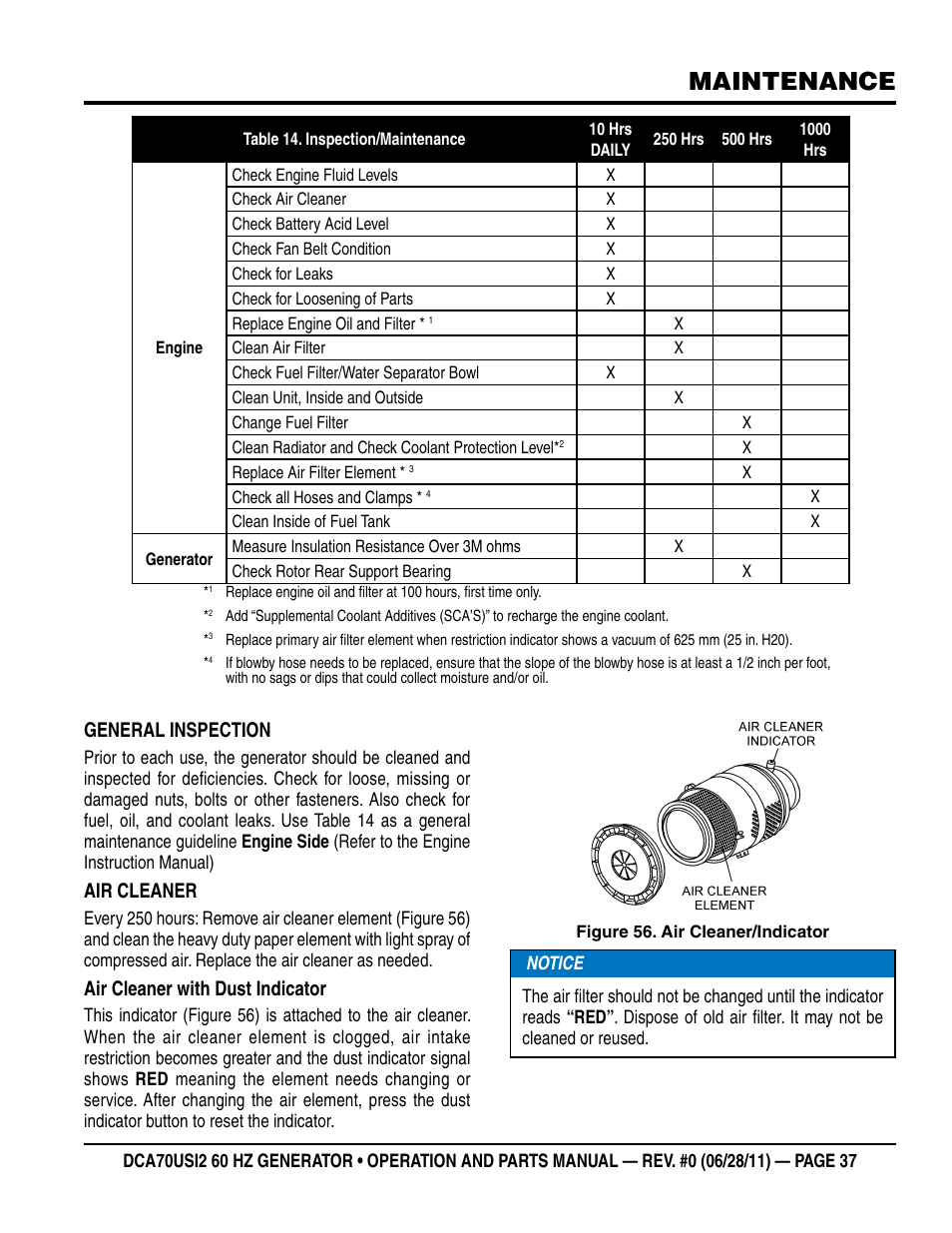 Maintenance | Multiquip Power Whisperwatt Series 60HZ Generator DCA70USI2 User Manual | Page 37 / 84