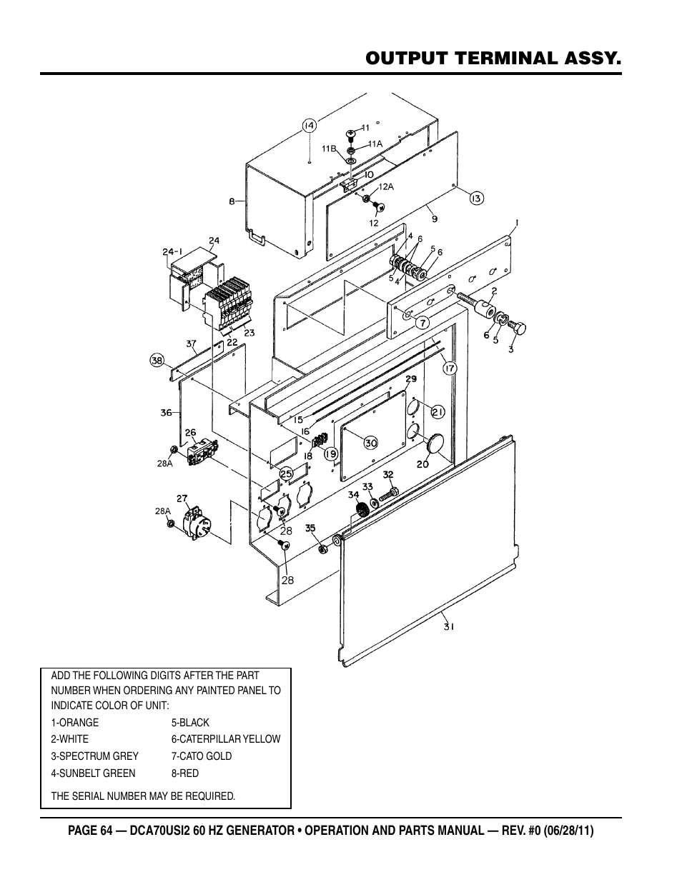 Output terminal assy | Multiquip Power Whisperwatt Series 60HZ Generator DCA70USI2 User Manual | Page 64 / 84