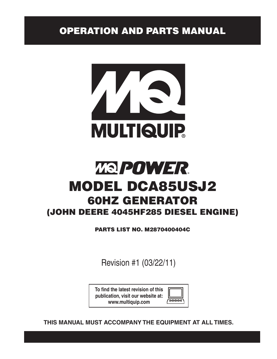 Multiquip MQ MultiQuip Power DCA85USJ2 User Manual | 102 pages