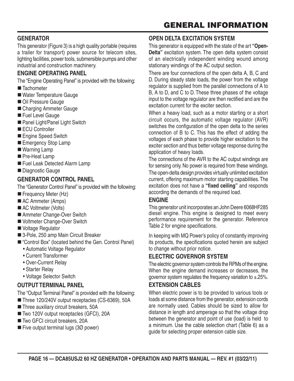 General information | Multiquip MQ MultiQuip Power DCA85USJ2 User Manual | Page 16 / 102
