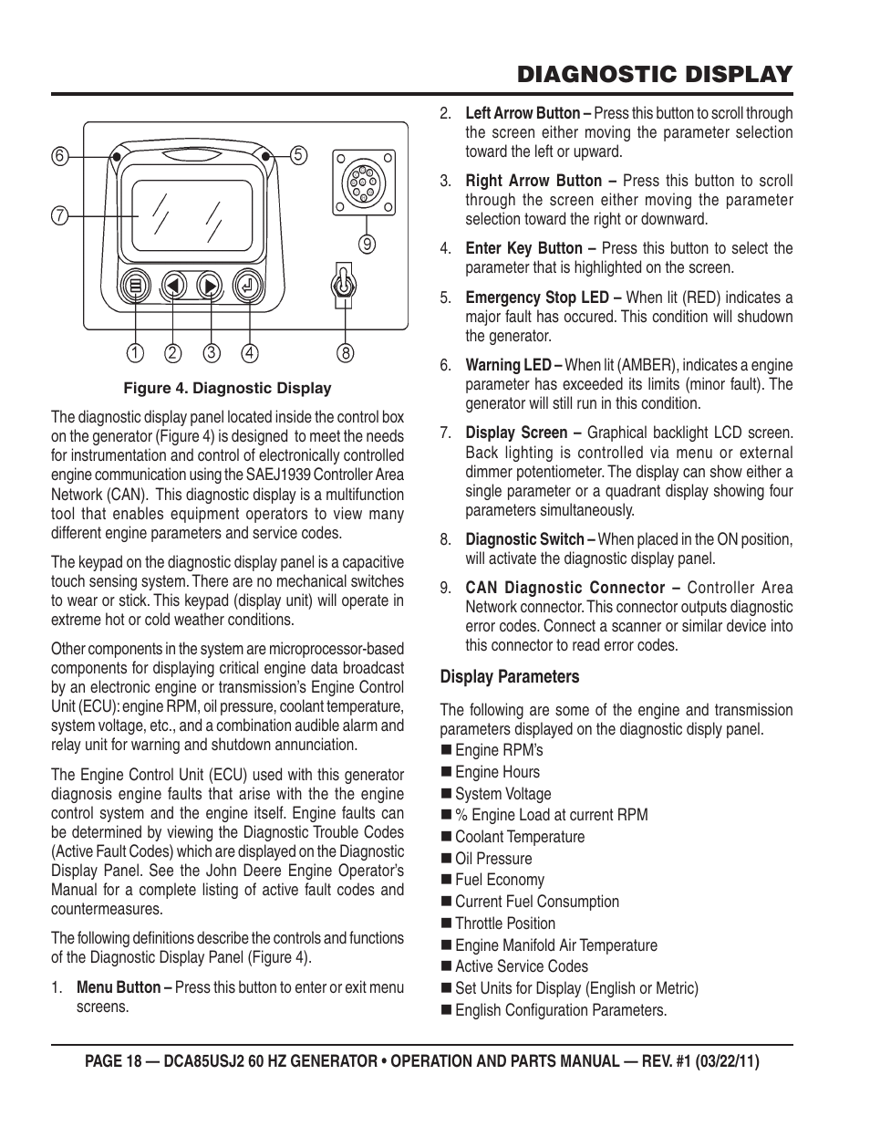 Diagnostic display | Multiquip MQ MultiQuip Power DCA85USJ2 User Manual | Page 18 / 102