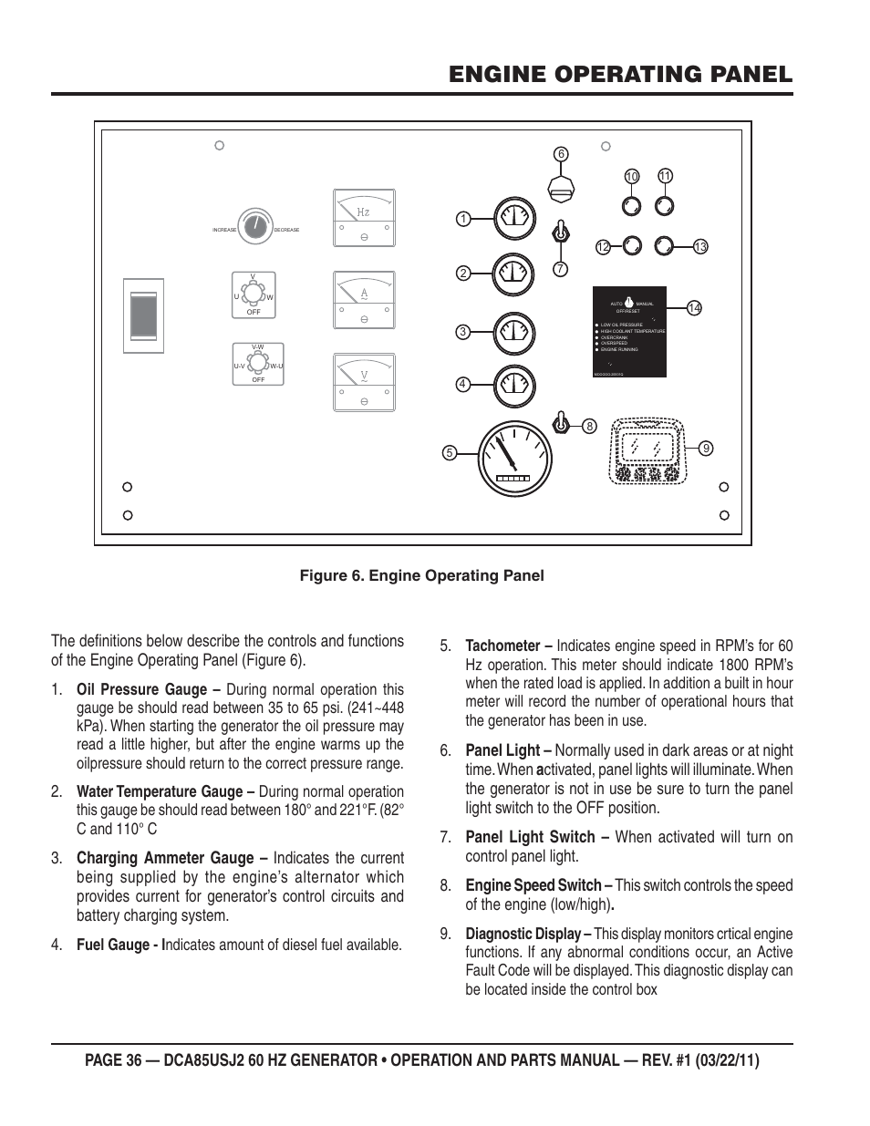 Engine operating panel, Figure 6. engine operating panel | Multiquip MQ MultiQuip Power DCA85USJ2 User Manual | Page 36 / 102