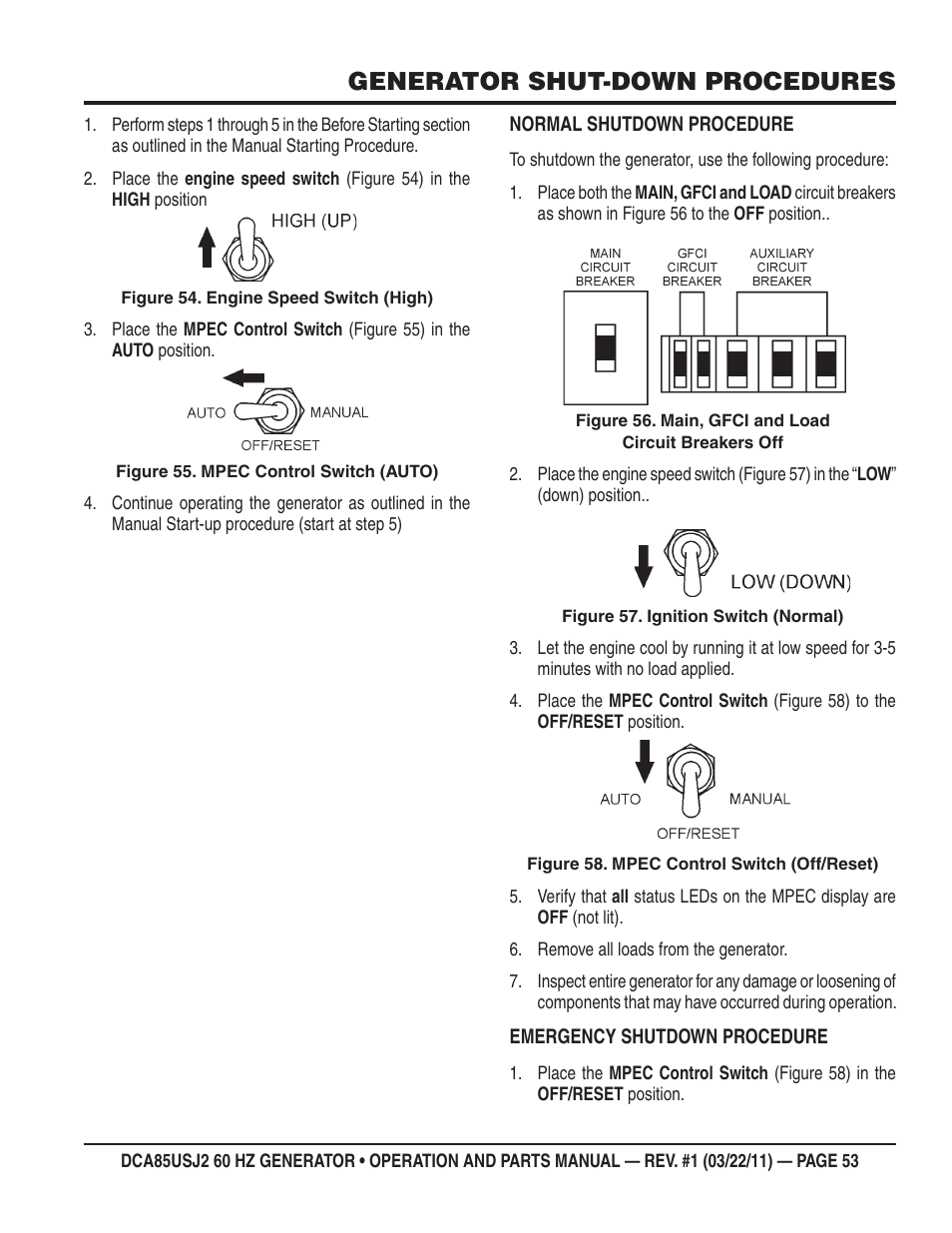 Generator shut-down procedures | Multiquip MQ MultiQuip Power DCA85USJ2 User Manual | Page 53 / 102