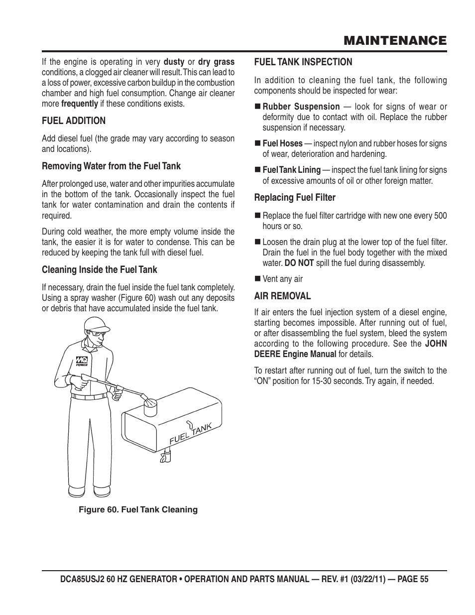 Maintenance | Multiquip MQ MultiQuip Power DCA85USJ2 User Manual | Page 55 / 102