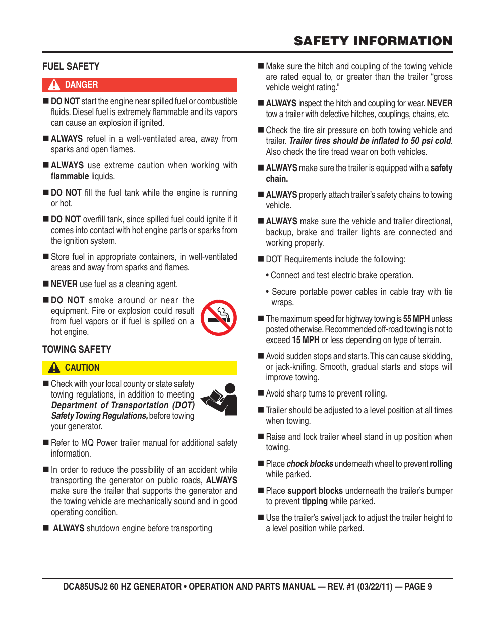 Safety information | Multiquip MQ MultiQuip Power DCA85USJ2 User Manual | Page 9 / 102