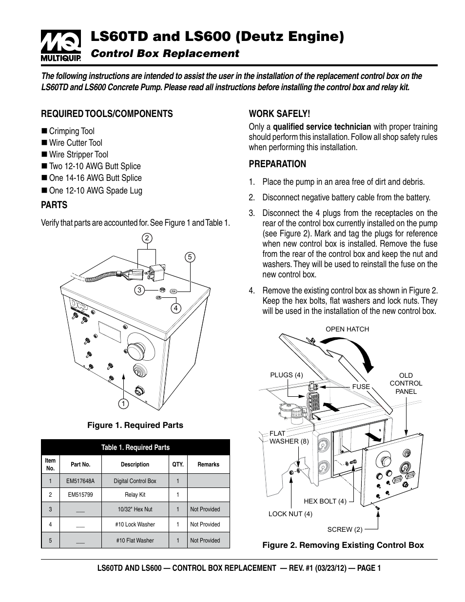 Multiquip Control Box Replacement LS60TD User Manual | 8 pages