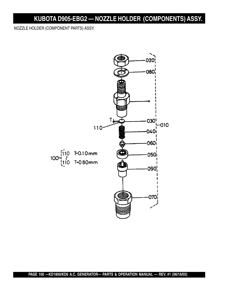 Kubota d905-ebg2 — nozzle holder (components) assy | Multiquip A.C. Generator Used with MLT Series Modular Light Towers KD6 User Manual | Page 100 / 134