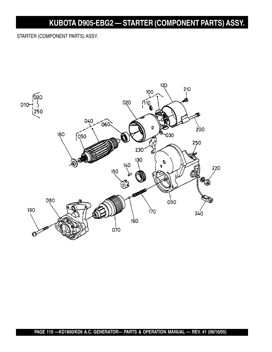 Kubota d905-ebg2 — starter (component parts) assy | Multiquip A.C. Generator Used with MLT Series Modular Light Towers KD6 User Manual | Page 110 / 134