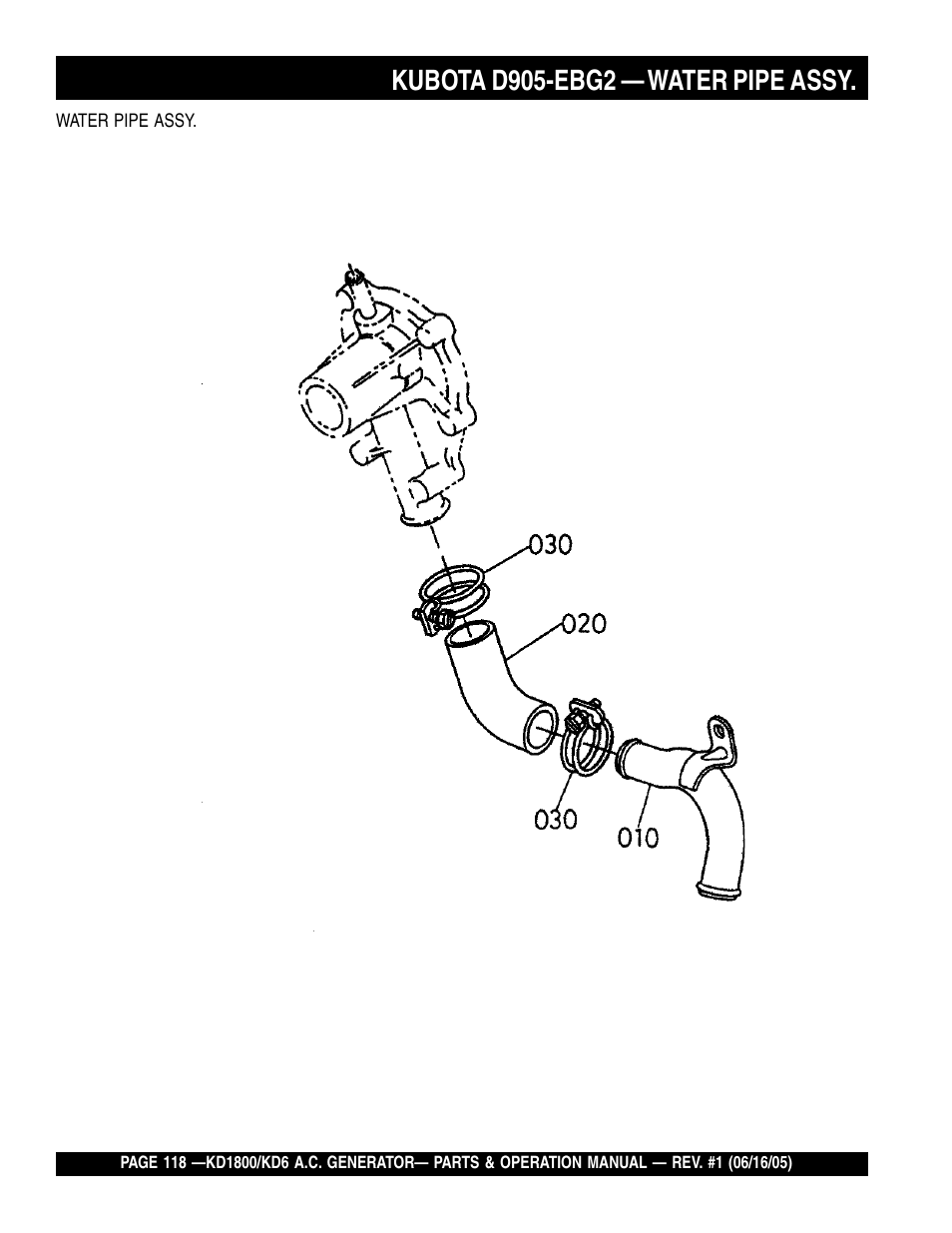 Kubota d905-ebg2 — water pipe assy | Multiquip A.C. Generator Used with MLT Series Modular Light Towers KD6 User Manual | Page 118 / 134
