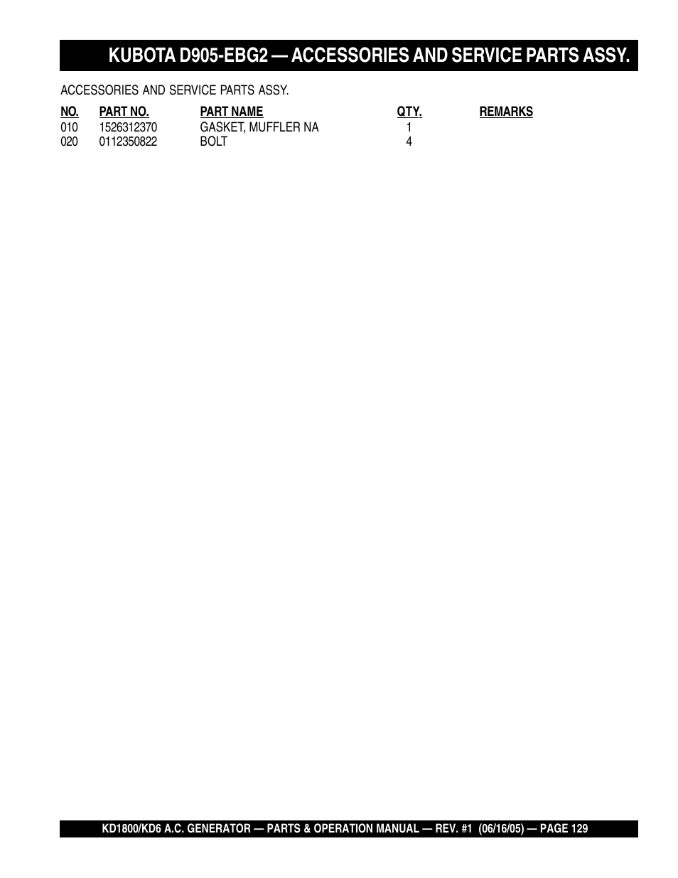 Multiquip A.C. Generator Used with MLT Series Modular Light Towers KD6 User Manual | Page 129 / 134
