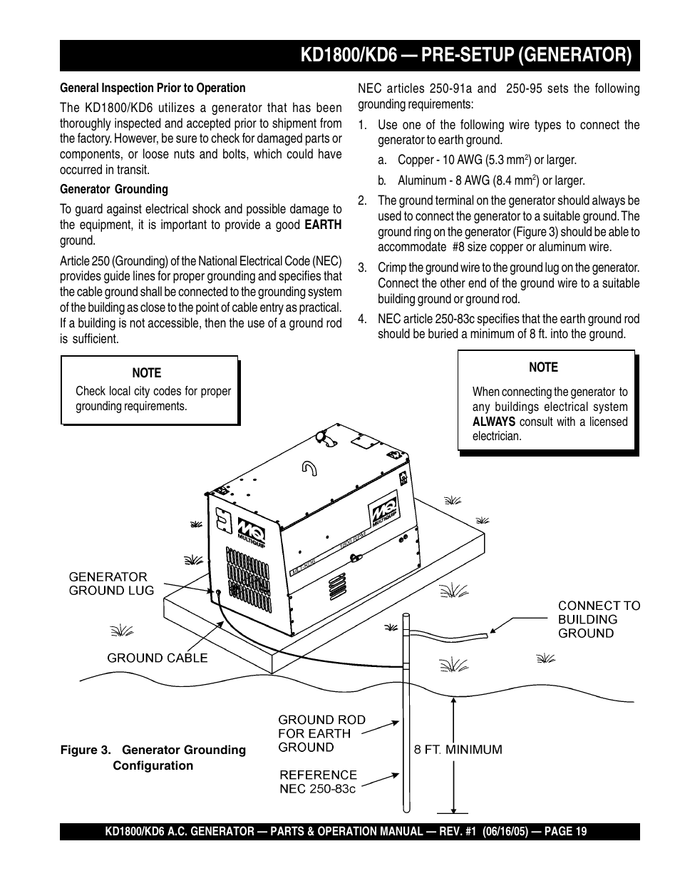 Multiquip A.C. Generator Used with MLT Series Modular Light Towers KD6 User Manual | Page 19 / 134