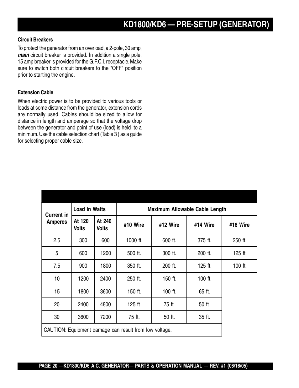 Multiquip A.C. Generator Used with MLT Series Modular Light Towers KD6 User Manual | Page 20 / 134