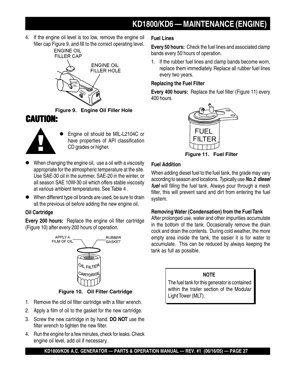 Caution | Multiquip A.C. Generator Used with MLT Series Modular Light Towers KD6 User Manual | Page 27 / 134