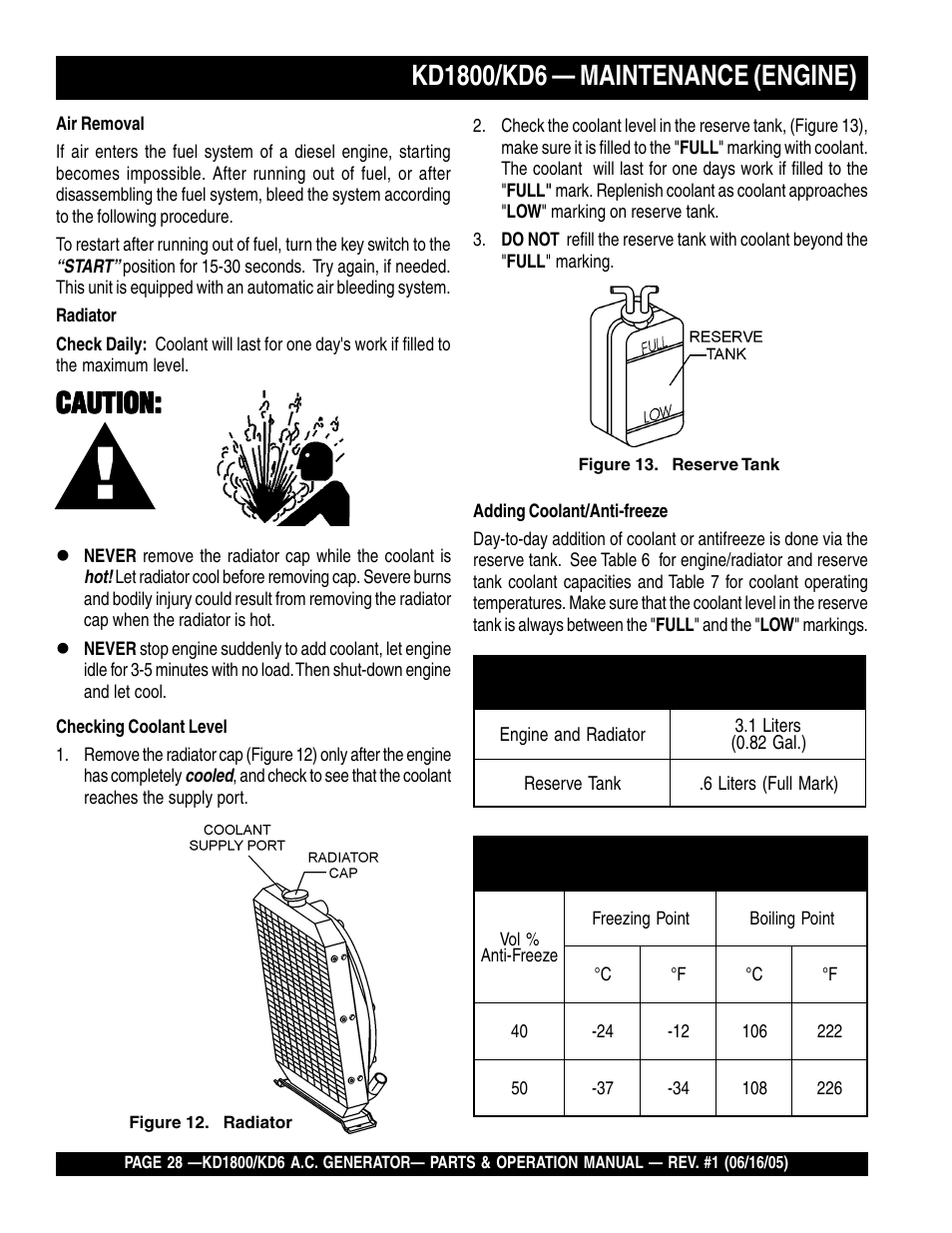 Caution | Multiquip A.C. Generator Used with MLT Series Modular Light Towers KD6 User Manual | Page 28 / 134