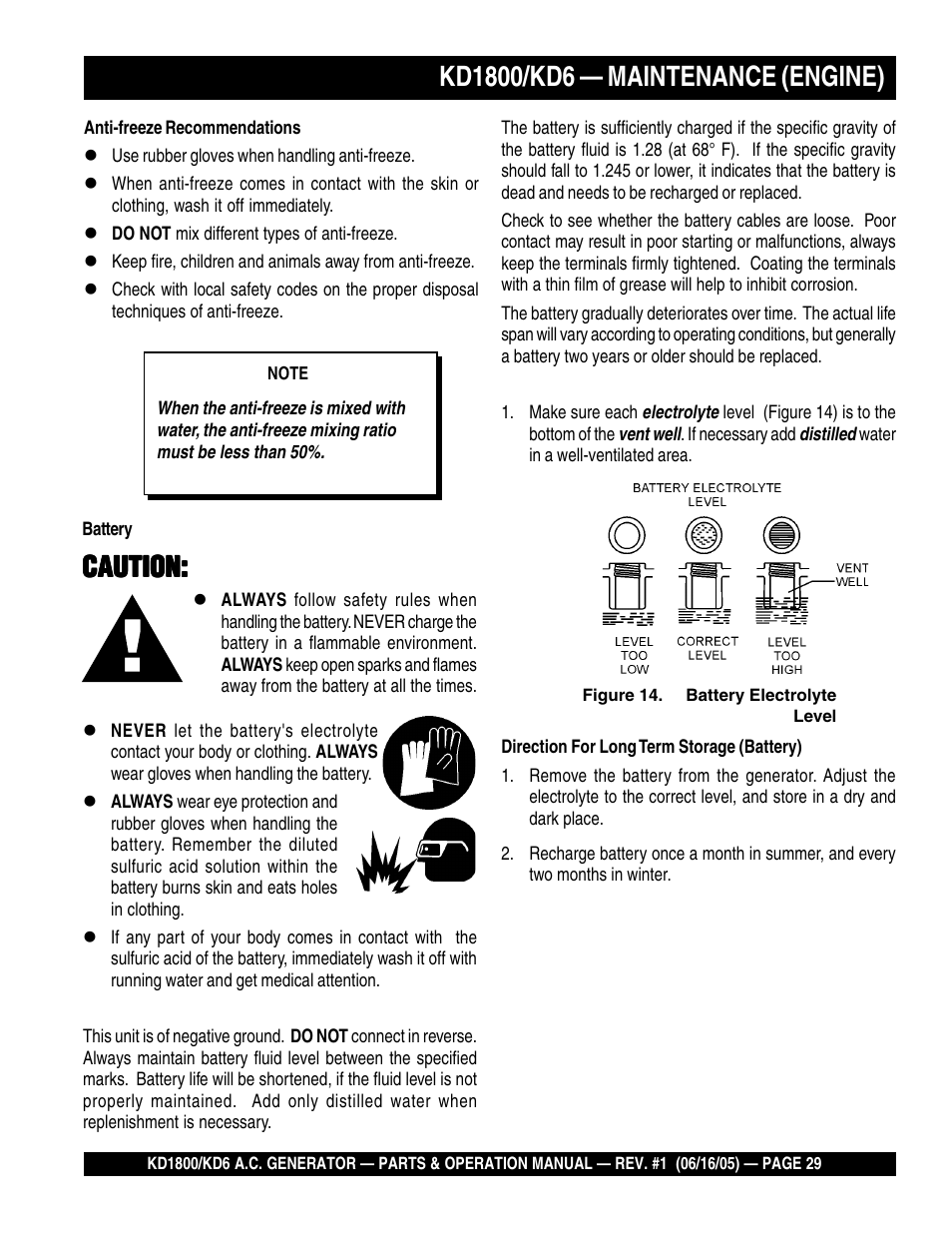 Caution | Multiquip A.C. Generator Used with MLT Series Modular Light Towers KD6 User Manual | Page 29 / 134