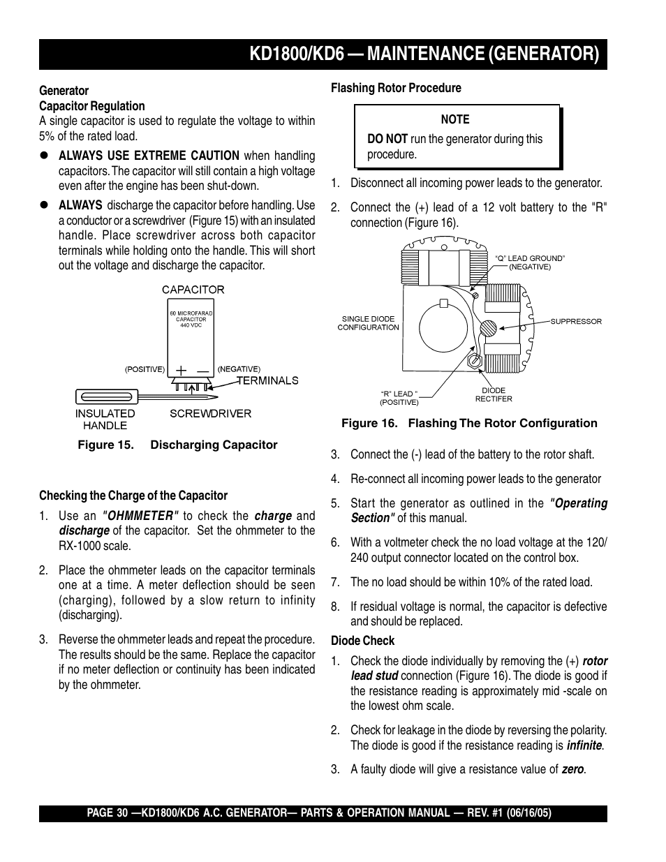 Multiquip A.C. Generator Used with MLT Series Modular Light Towers KD6 User Manual | Page 30 / 134