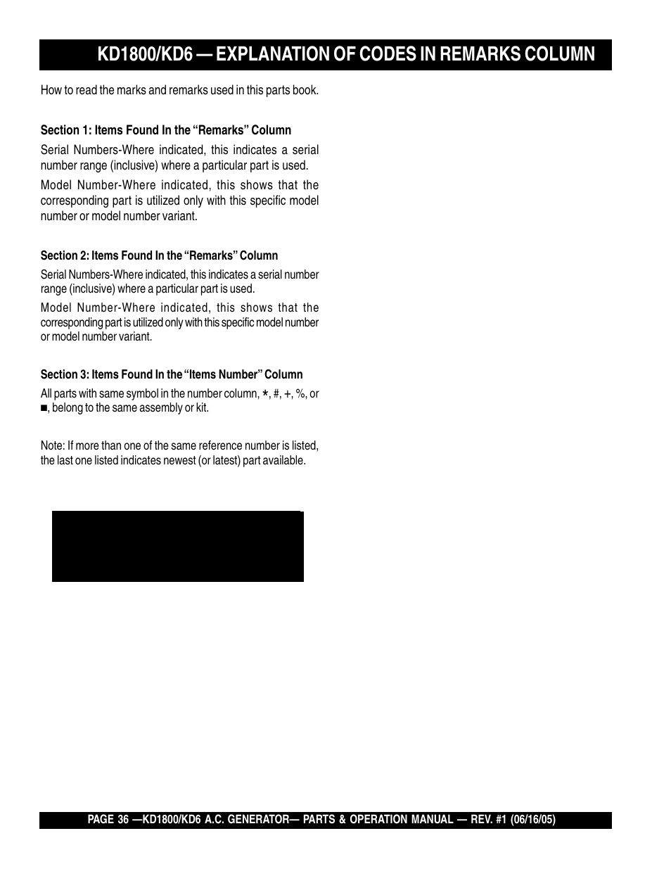 Multiquip A.C. Generator Used with MLT Series Modular Light Towers KD6 User Manual | Page 36 / 134