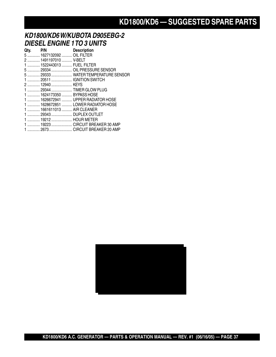Multiquip A.C. Generator Used with MLT Series Modular Light Towers KD6 User Manual | Page 37 / 134